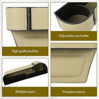 Car Seat Gap Filler Organizer, Multifunctional Car Seat Organizer with Adjustable Cup Holder, Leather Car Seat Gap Storage Box for Holding Phones, Coins, Cards, Keys, Pens (Beige)