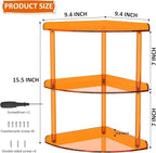 Sezanrpt 3 Tier Acrylic Corner Shelf Organizer Storage 9.5x9.5x15.7 Inch, Orange Countertop Corner Shelf for Bathroom, Kitche