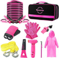 Car Emergency Kit, Pink Roadside Emergency Car Kit with Jumper Cables, Tow Rope, Safety Hammer, Pink Car Accessories for Wome