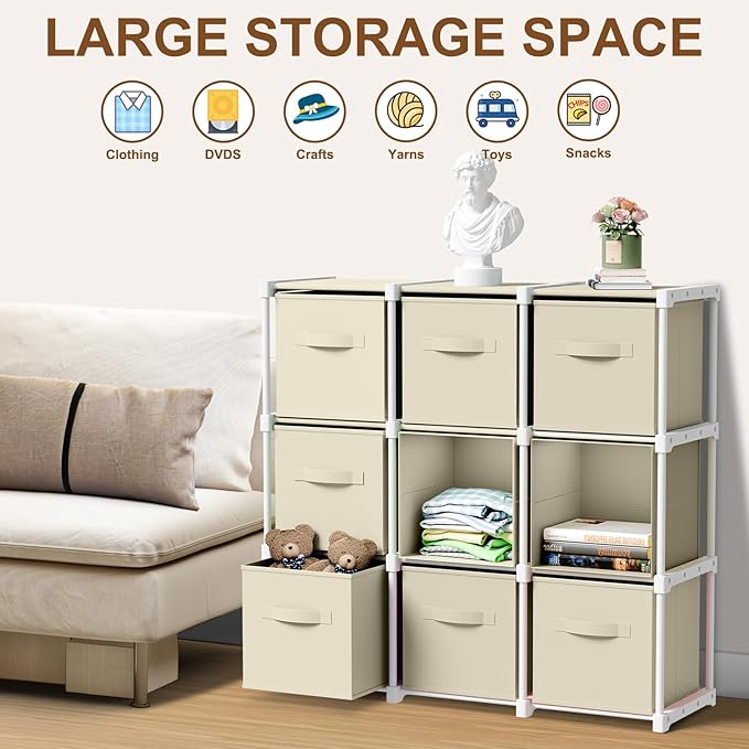 9 Cube Storage Organizer with Shelf Back to School Boxes 11 Inch Toy Storage Bins Closet Organizers Drawers Fabric Dresser fo
