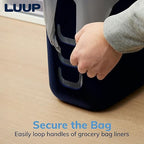 STORi Luup Bathroom Wastebasket, Secure Grocery Bags, Plastic Garbage Container for Vanity, Laundry Room, Kitchen, Office, 2.5 Gallon, Navy, Made in USA