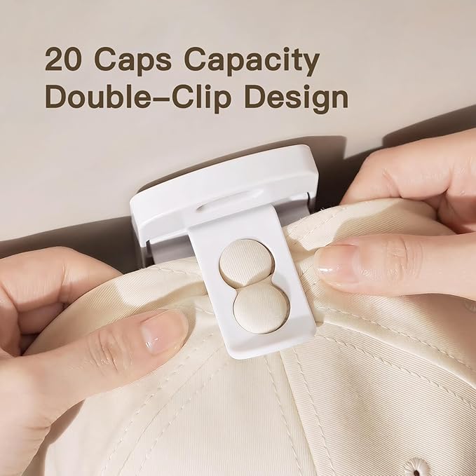Hat Organizer for Wall, 2 Pack Adhesive Hat Rack for Baseball Caps, No Drilling or Wall Mount Cap Holder with Hooks, Over the