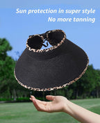Sun Visor Hat for Women, Wide Brim Straw Summer UV Protection Hat, Foldable Roll-up Packable Beach Cap