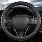 West Llama Microfiber Leather Car Steering Wheel Cover for Men Women,Universal Fit 14.5-15 inch(Leather Nails-Gray+Black-Stan
