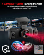 IIWEY N6 360° Dash Cam 4 Channel, 5.8G WiFi-6 (up to 20MB/s) with App, Free 128GB Card, FHD Front & Rear Inside Dash Cam for 