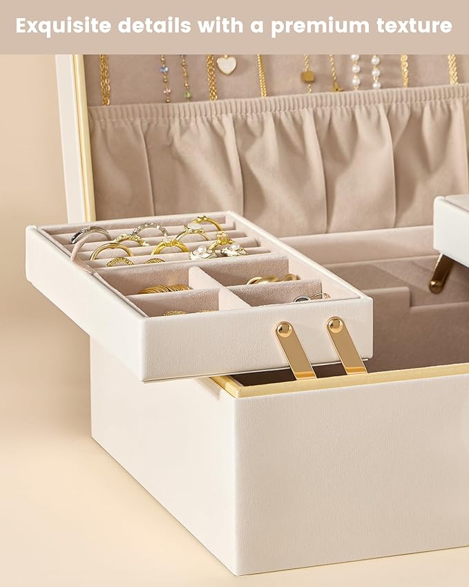 Lolalet Jewelry Box Organizer for Women Girls, 2 Layer Jewelry Organizers and Storage for Necklace Earrings Rings Bracelets, 