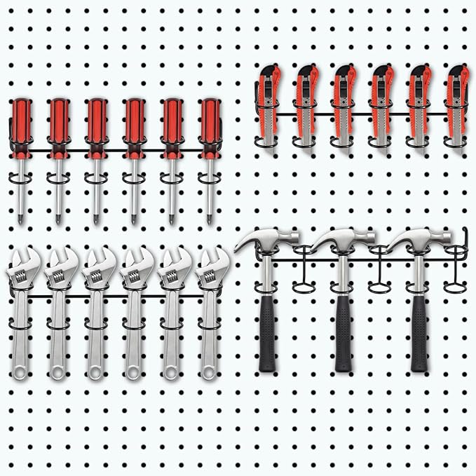 Ripeng 8 Pieces Pegboard Screwdriver Holders Peg Board Organizer Accessories Multi Ring Tool Holders Six Tool Organizer Racks