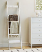 Hzuaneri Blanket Ladder for Living Room, Decorative Quilt Rack with 4 Removable Hooks, 6-Tier Farmhouse Ladder Holder Shelf O