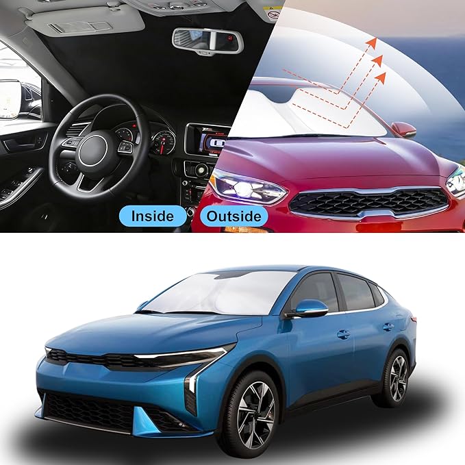 Front Windshield Sun Shade Foldable Car Front Window Sun Shade Windshield Shade Custom Fit for 2019-2023 Kia Forte Block UV Rays Accessories Heat Keep Cooler