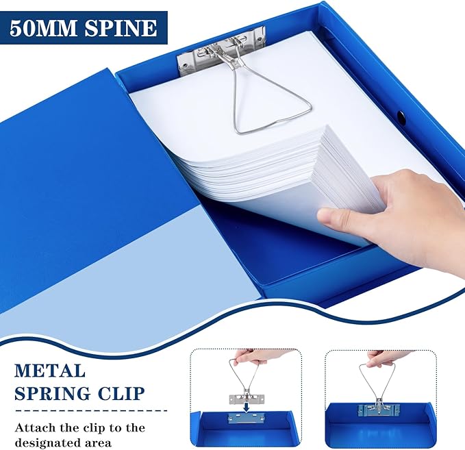 Storage File Boxes 6 Pack, Foldable File Boxes with Lid, 50mm Spine, Archives Cases with Magnetic Closure & Clip, Plastic Doc