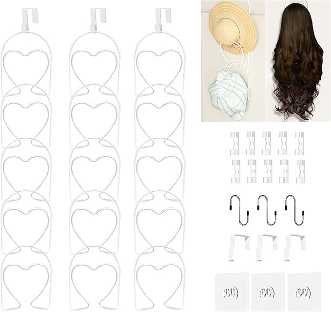 LINFIDITE 15 PCS Baseball Hat Rack Hanger Holder Organizer Multi Hook Wall Mounted Over Door Cap Display Storage Rack Cap Hol
