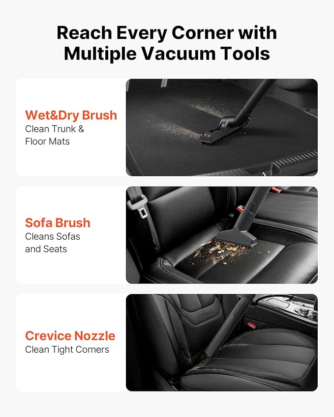 VEVOR Shop Vac, 8 Gallon Wet Dry Shop Vacuum, 4.5 Peak HP Portable with One-Button Self-Cleaning, Dual-Filter, 900W Input Pow