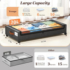 Yecaye 70L Under Bed Storage with Wheels, 2Pack Larger Capacity Under Bed Storage Containers, Underbed Shoe Storage Organizer