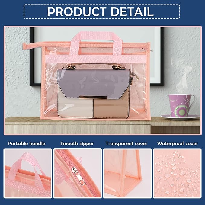 CINPIUK Handbag Dust Bags Clear Purse Storage Organizer for Closet Small to Extra Large Handbags Dust Free Bags Hanging Zippe