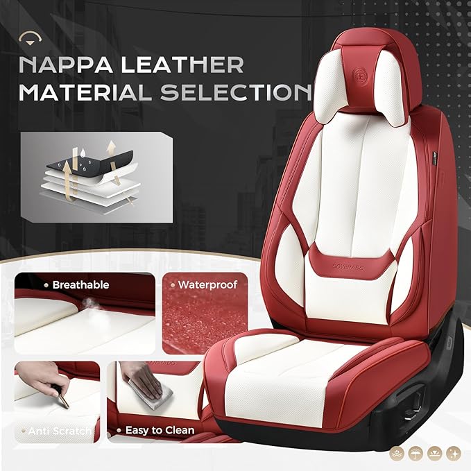 Coverado Seat Covers, Car Seat Covers Front Seats, Car Seat Cover, Car Seat Protector Waterproof, Seat Cushion Nappa Leather 