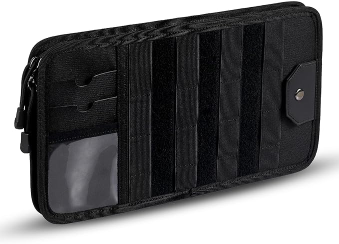 Semi-Rigid Car Sun Visor Organizer, Molle Panel Vehicle Storage with Zipper Pouch for Tactical Gears, Fits Cars, SUVs & Trucks