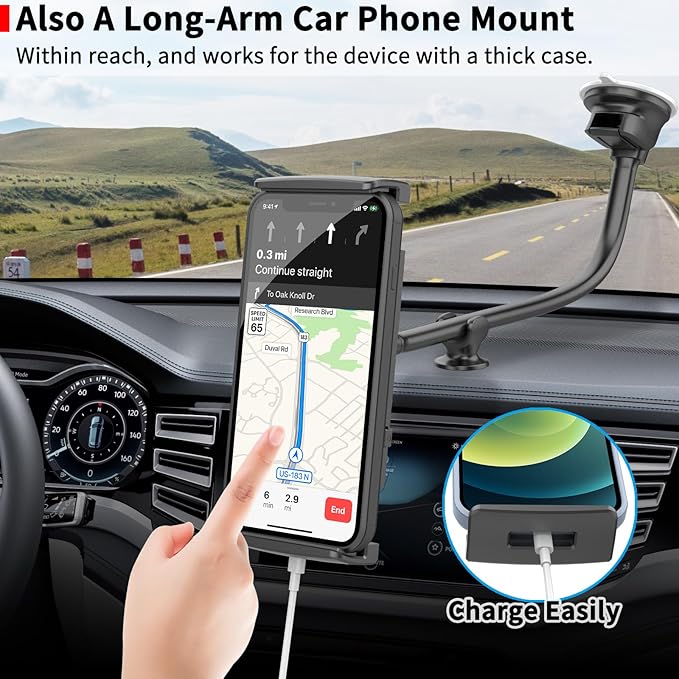 APPS2Car Tablet Car Mount for iPad Truck Holder Long Arm Extension Strong Suction Cup Windshield Mount for 7-11 Inch Tablet iPad Pro Air Mini iPhone