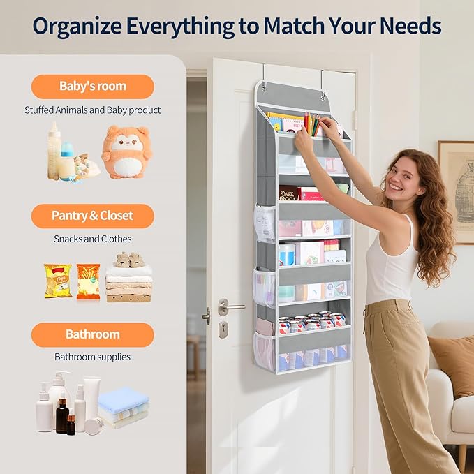 Yecaye Over The Door Organizer, Heavy Duty Hanging Organizers and Storage with 4 Large Capacity Pockets, Swing-Proof Behind T