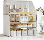 Makeup Organizer Countertop with Drawers & Lid, Skincare Organizer for Vanity, Large Cosmetic Organizer & Display Cases and S