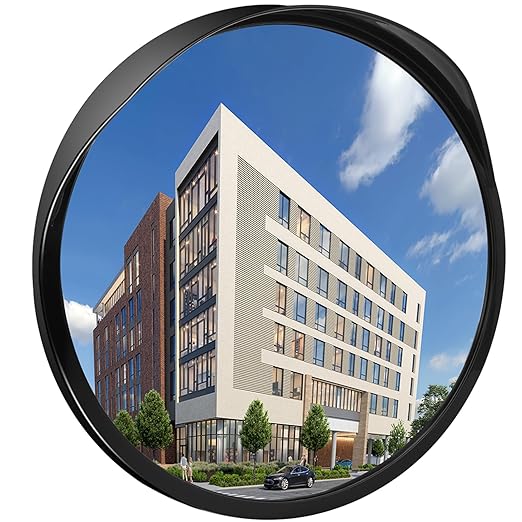Driveway Mirror 𝟭𝟴" 𝗦𝗲𝗰𝘂𝗿𝗶𝘁𝘆 𝗠𝗶𝗿𝗿𝗼𝗿𝘀 𝗢𝘂𝘁𝗱𝗼𝗼𝗿, Blind Spot Convex Mirror with Adjustable Fixing Bracket, Wide Angle Clear View for Garage Home Parking Factory Office