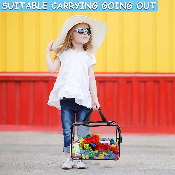 6 Packs Widen X-Large Toy Storage Bags 12.6×9.25×6.9In with Labels, Reusable Clear PVC Board Game Storage, Travel Waterproof 