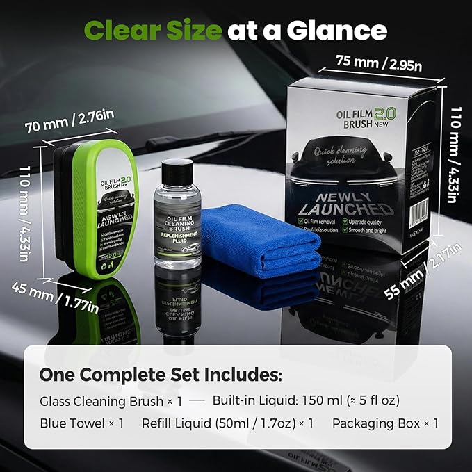 Automotive Oil Film Cleaning Brush, Upgrade 2.0 Glass Cleaning Board for Car Windows, Windshield Cleaner with Cloth, Glass Oi