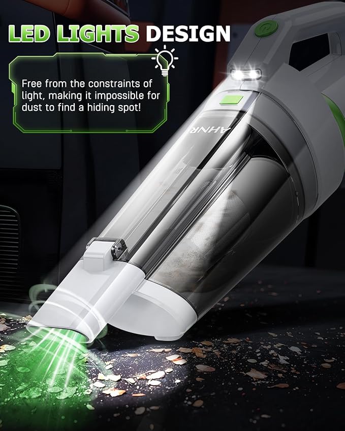 AHNR Handheld Vacuum Cordless, 16000PA Powerful Suction Hand Held Vacuum Dust Busters Cordless Rechargeable with LED Light & 