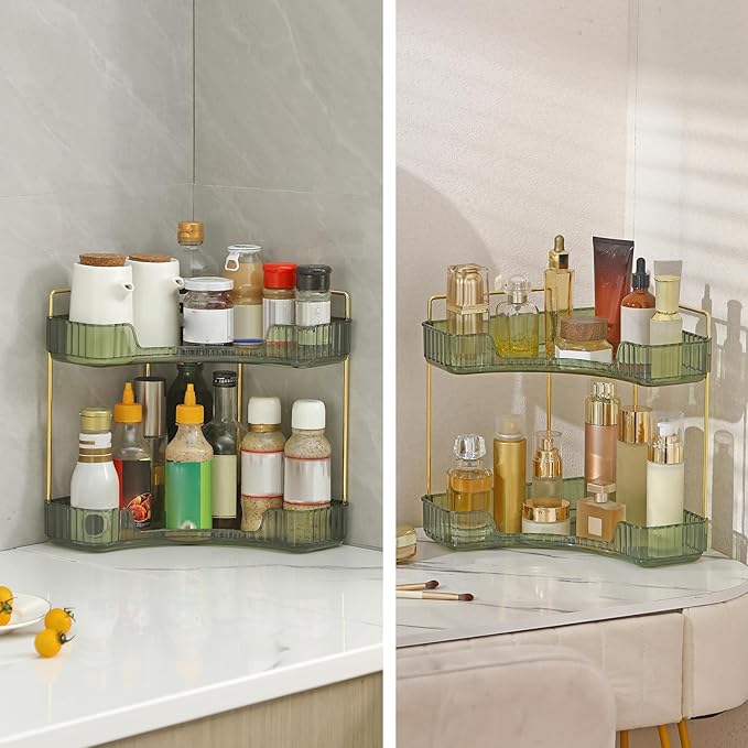 INVSSENE Corner Bathroom Countertop Organizer, Vanity Trays for Counter, Makeup Organizers, Perfume Tray, Kitchen Spice Rack,