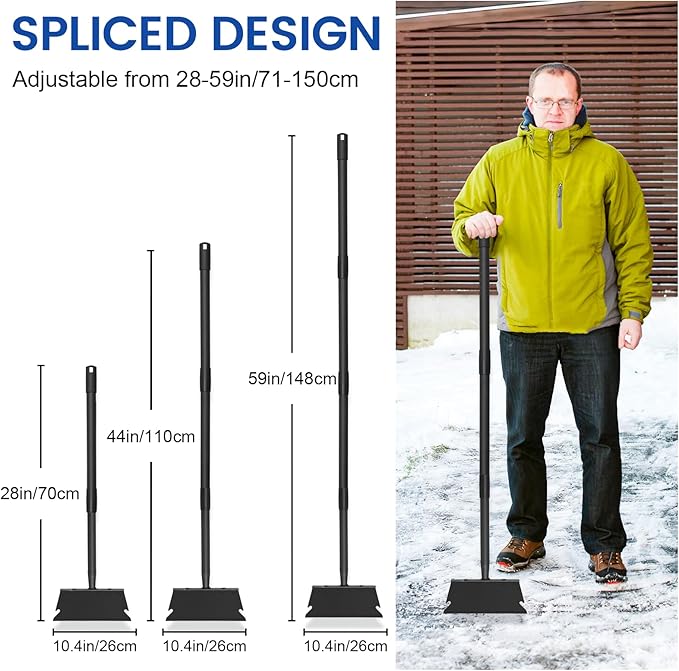 Garden Shovel, Floor Scraper, Ice Scraper, 59 Inch Adjustable Heavy Duty Snow Scraper Long Handle, Garden Flat Shovel for Lawn Edging Weeding Digging Snow Removal and Ice Scraping
