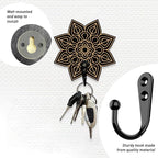 AHANDMAKER Wood Mandala Key Holder, 2 Sets, Wall Mount, Bohemian Style, 2 Hooks, Key Organizer Decorations, Home Decor, 3.9x3