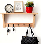 Wall Shelf with Hooks, Multi-Purpose Wooden Shelf & Metal Hooks for Home Entryway, Living Room,Office - Heavy Duty Coat Rack 