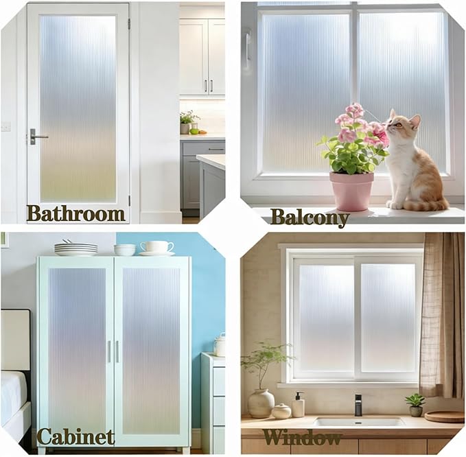 Hilarious Reeded Glass Privacy Film Frosted Window Cling Window Privacy Film 3D Decor UV Blocking Heat Control Static Cling Vinyl No Glue Removable Cover for Bathroom Living Room Office, 23.6''x78.7''