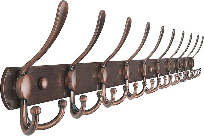 Dseap Coat Rack Wall Mount - 38” Long 10-Tri-Hooks Heavy Duty Coat Hanger Rail Wall Hooks for Hanging Coats Hats Clothing Clo