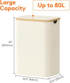 Lifewit 80L Laundry Basket with Lid, Clothes Hampers for Laundry with Bamboo Handles and 1 Removable Bag, Large Foldable Laun
