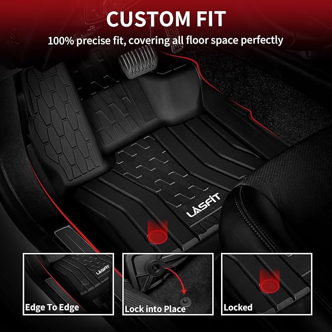 LASFIT Floor Mats Fit for Lincoln Continental 2020 2019 2018 2017, All Weather Floor Liner TPE Custom Fit Car Mats for Lincoln Continental 1st & 2nd Row Rubber Mats, Black,Tasteless