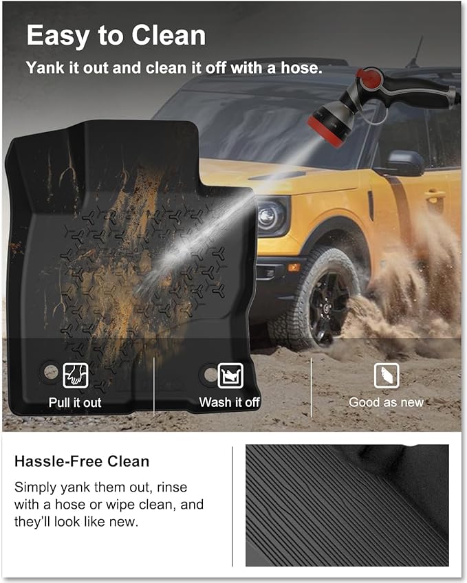 KIWI MASTER Floor Mats for 2021-2026 Ford Bronco Sport, OEM Replacement MP1Z-7813300-AA, Custom Fit All Weather Car Mats, Heavy Duty TPE Floor Liners, Front & Rear 2 Row, Black