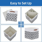 Temary 12x12x12 Fabric Storage Bins 4 Pack with Leather Handle, Foldable Cubes Storage Box Baskets for Closet, Shelf (White&L