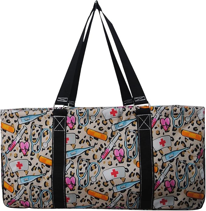NGIL Extra Large Utility Tote Reusable Grocery Bag Oversized Collapsible for Groceries, Storage, Picnic, Beach (Cheetah Nurse-Black)