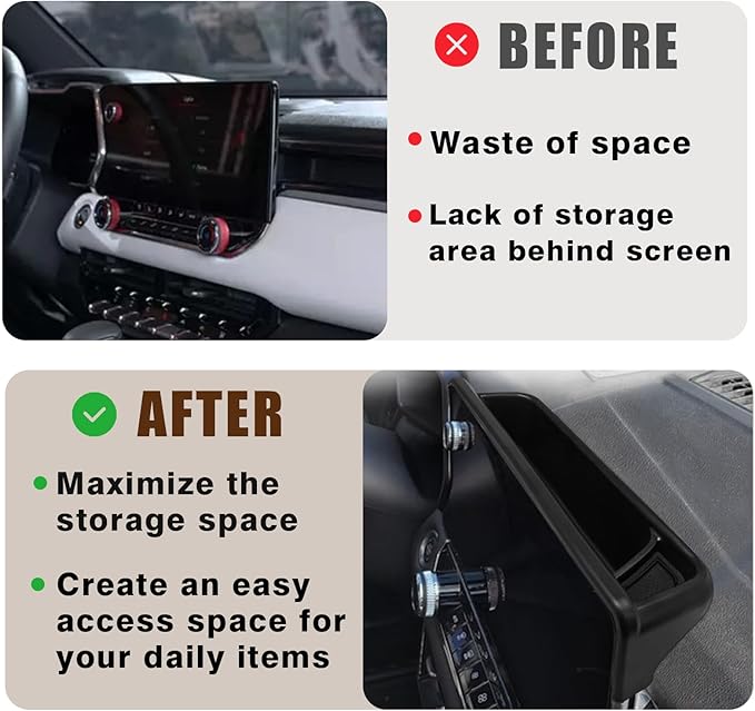 Muslogy Center Console Organizer Dash Storage Box Compatible with Chevrolet Colorado & GMC Canyon 2023-2025 2026 Dashboard Organizer Insert Behind Screen Interior Storage Accessories (Black)