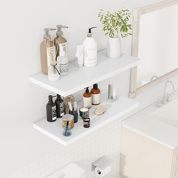 Dreamland 30" Floating Shelves for Wall, 12" Deep Slim White Floating Shelves, Wall-Mounted Shelves for Bedroom, Living Room,