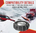 Mytee Products 2 Pair CAM Square Link Snow Chains Compatible w/ 22.5" Rim Diameter & 11" Wide Car Pickup Low-Duty Trucks SUV 