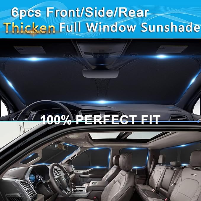 KMF 6pcs Thicken Sun Shades for Toyota Corolla 2020-2025 Accessories (Not Corolla Cross), Full Car Window Covers for Windshield Side Rear, UV Block and Privacy Blackout for Camping
