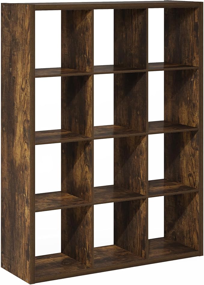 Furinno Cubicle Book Shelf, 12-Cube Bookshelf, Extra Thick Frame Reversible Bookcase with Open Back, 14.6" x 44" x 58", for L