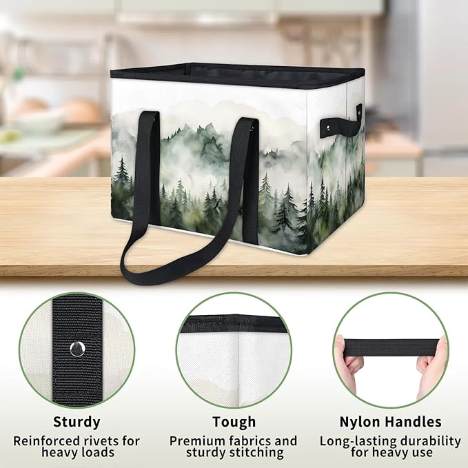 Reusable Grocery Bags Heavy Duty Shopping Bags Foldable Large Tote Bags with Long Handles & Hard Bottom