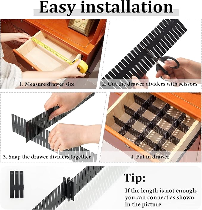 Vesici 80 Pcs Drawer Dividers Adjustable Plastic Organizer DIY Separators Storage Dividers for Socks, Underwear, Makeup, Tidy