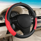 Black & Red Car Steering Wheel Cover, Microfiber, Leather Patchwork, Universal 14.5-15 Inch Leather Anti-Slip Breathable Auto