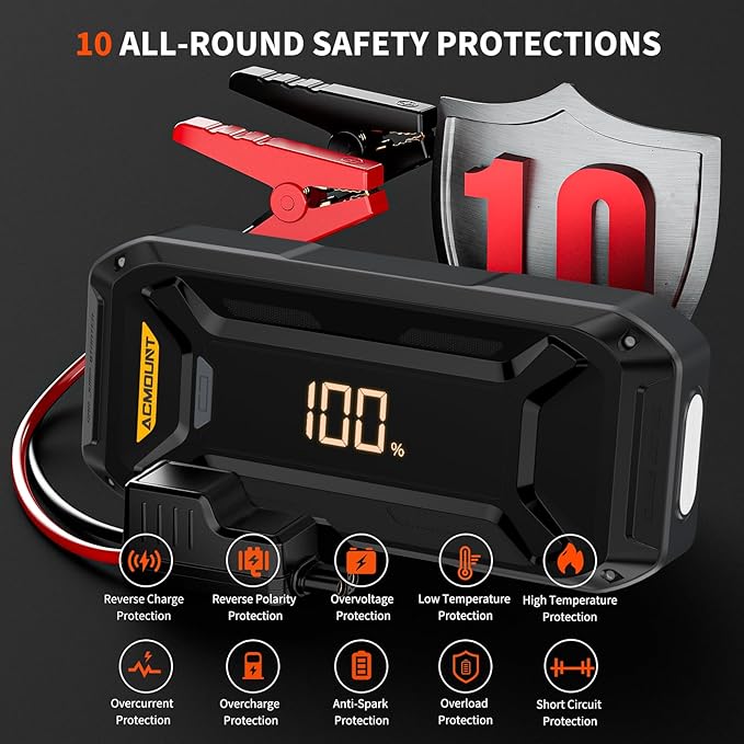 Acmount P120 Car Battery Jump Starter Portable, 7000A 12V Car Jumper Starter with Jump Box (All Gas/10.0L Diesel), LCD