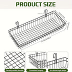 4 Pack 15.75 x 6 x 2.36 Inch Metal Grid Wall Baskets with Hooks, Hanging Wire Grid Basket, Multi-Function Wall Mounted Organi