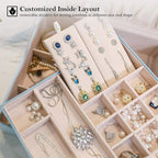 ProCase Jewelry Box for Women, 2 Layers Large Leather Jewelry Organizer Storage Case with Removable Pad for Earrings -Blue