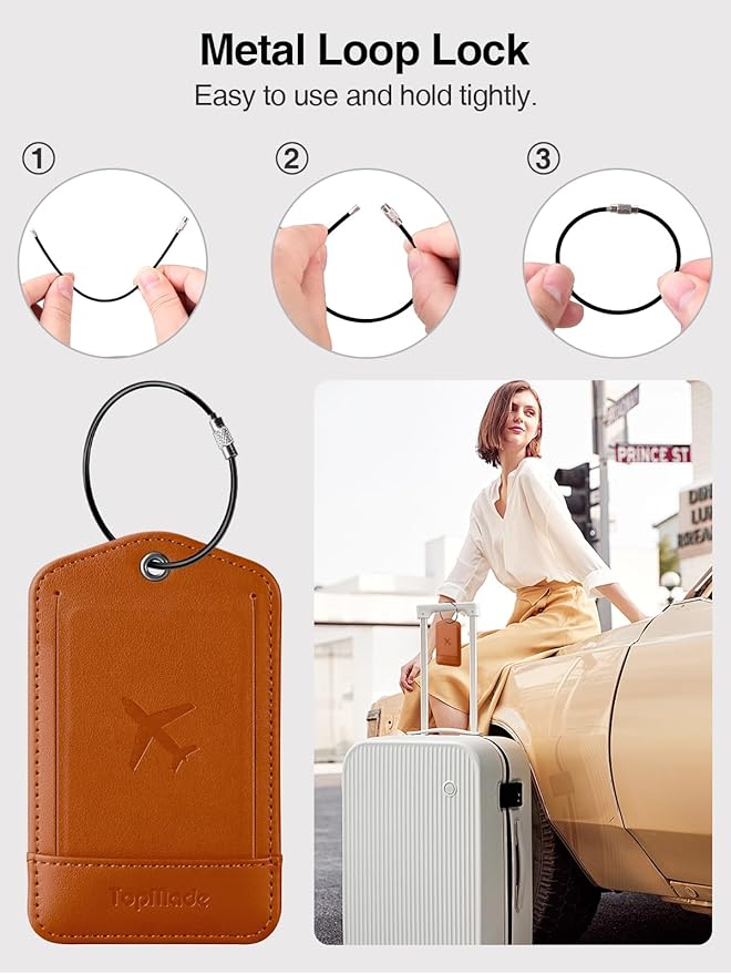 TopMade Smart Luggage Tag with Find My, Premium Leather Luggage Tags for Suitcase, Travel Bags, Backpacks, Anti-Lost Suitcase
